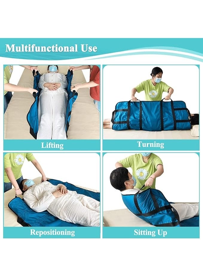 وسادة سرير للنقل بمقابض لتحريك ورفع ونقل المرضى بتصميم انزلاقي قابل للغسيل واعادة الاستخدام للذين يعانون من سلس البول والسمنة وكبار السن 48 × 40 بوصة بوليستر أزرق - Image 4